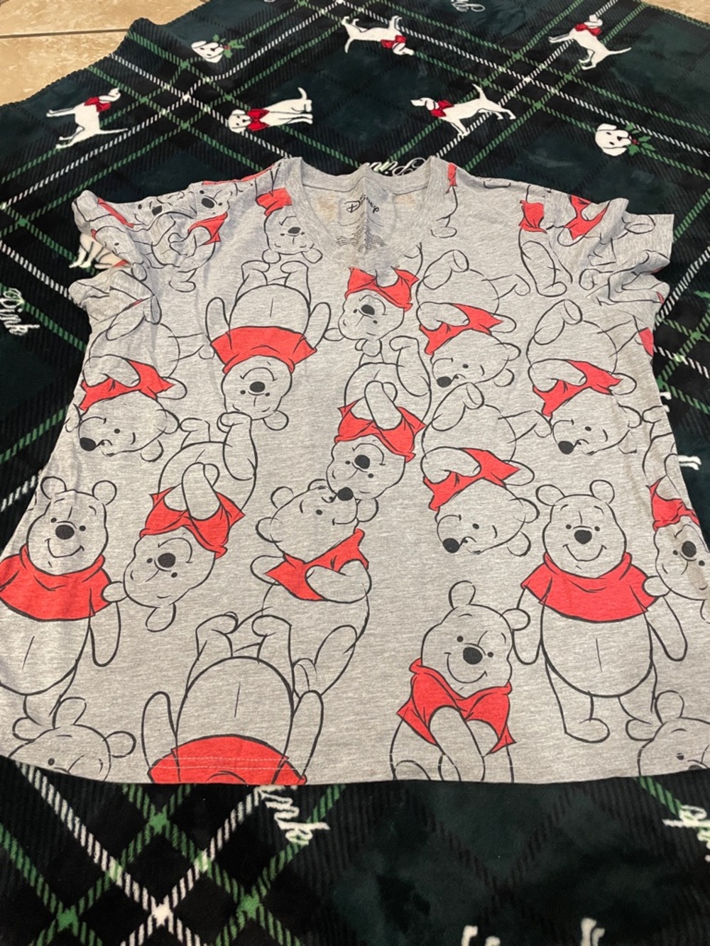 Disney Grey Short Sleeve Tee with Red Winnie the Pooh Print